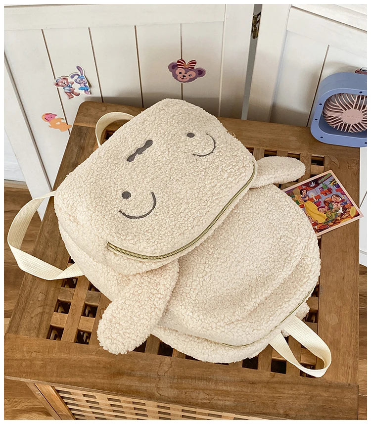 Cute Plush Pig Velvet Backpack Large Capacity Shoulder Bag