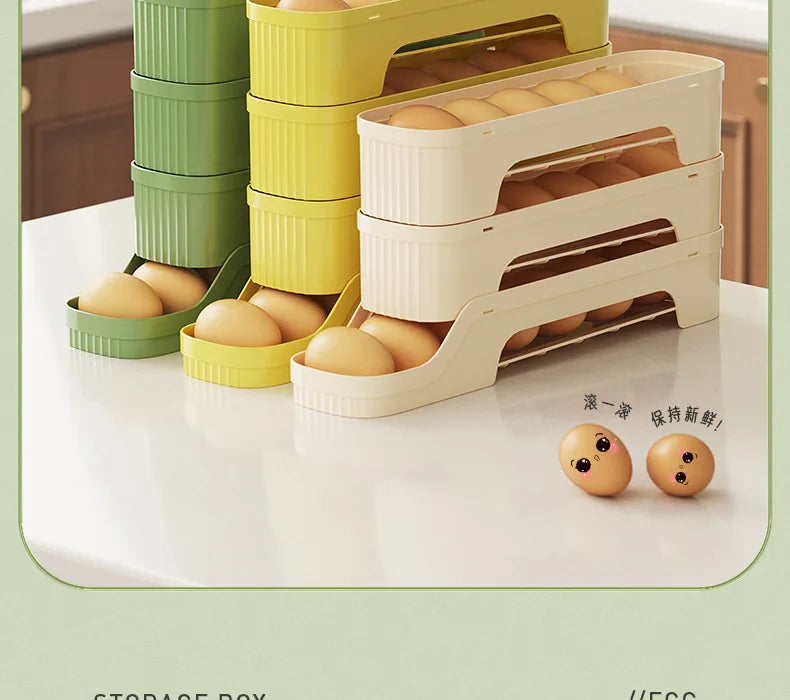 Multi-Layer Egg Storage Box – Automatic Rolling Slide Refrigerator Door Egg Holder Dispenser