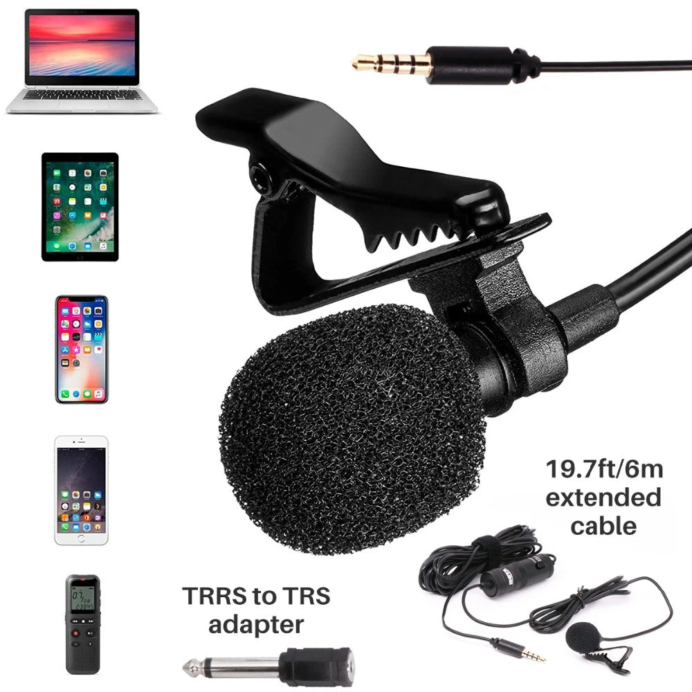 BY-M1 6m Professional Condenser Lavalier Lapel Microphone for PC Computer Laptop Smartphone iPhone DSLR Youtube Streaming