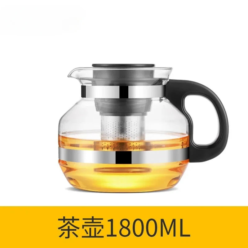 Heat Resistant Glass Teapot with Stainless Steel Strainer Large Capacity Tea Kettle 1.5L