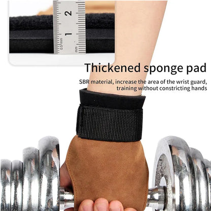 1Pair Wrist Straps Workout Gloves No-Slip Cowhide Palm Protection for Heavy Duty Powerlifting Pull-up Deadlift Strength Training