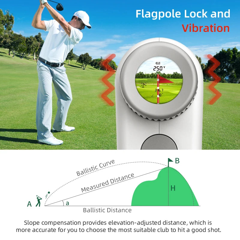 Laser Rangefinder for Golf Range Finder Long Distance Meter Monocular Telescope with Flag-Lock Pin Outdoor Sport