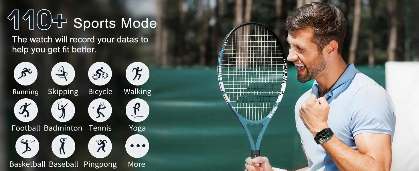 Smart Watch Sports Fitness Watch Smart Watch for Men Women  Watch Pedometer IP68 Waterproof 110+ Sports Modes