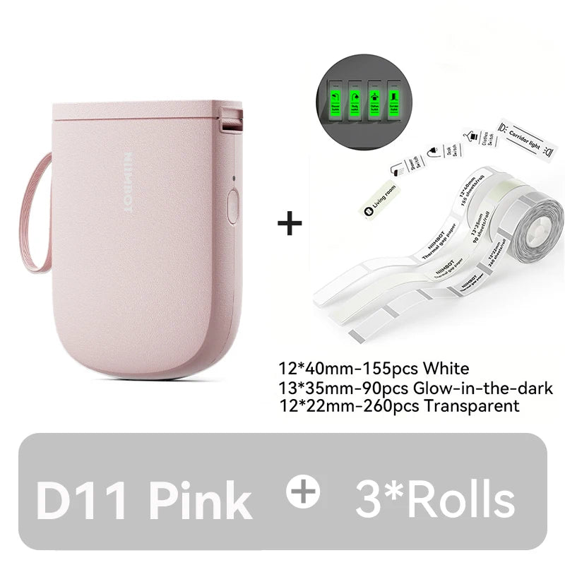 D11 Mini Thermal Label Printer 300DPI, Bluetooth Wireless Inkless Sticker Maker, Portable Label Printer for Android & iOS