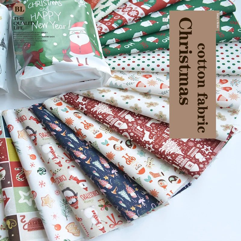 Pure Cotton Digital Printing Christmas Flower 60SManual DIY Decorate Fabric Pillow Clothes Christmas Theme Autumn and Winter New