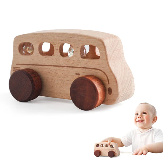 Baby Wooden Baby Toys NO Bpa  Cartoon Car Bus Montessori Toys Hand-pushed Wooden Handmade Carts Baby Room Decoration Baby Gift