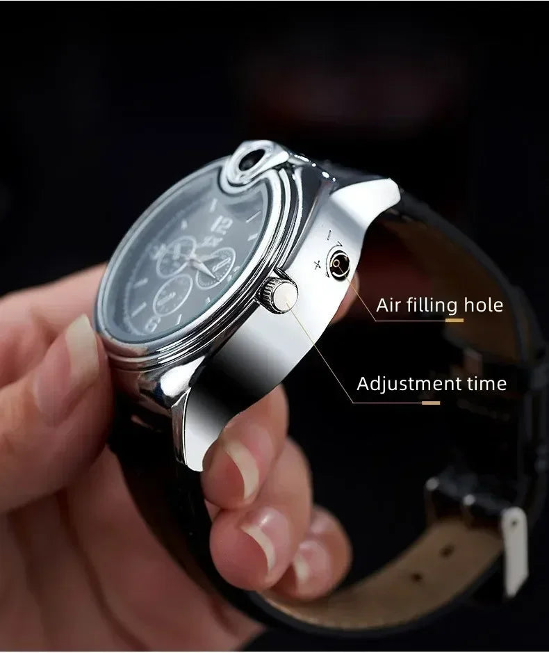 Outdoor Watch Inflatable Lighter Fashion Metal Gas Windproof Portable Open Flame Lighter Smoking Cool Personality Gift 2025 New
