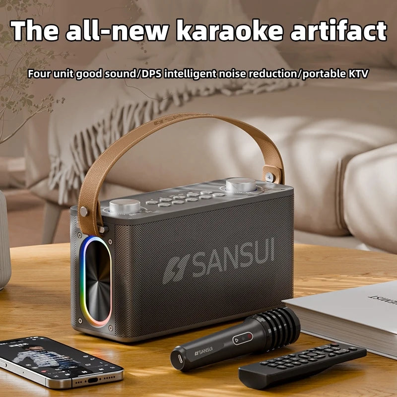 SANSUI T93 60W powerful stereo party speaker outdoor portable karaoke sound system wireless Bluetooth with microphone TF/AUX/USB