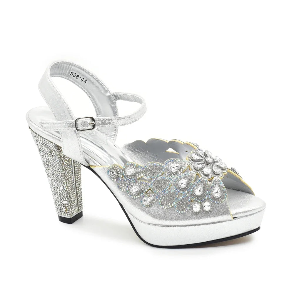 New Design Italian New Party Fashion Color Buckle High Heels Italian Women Pumps Decorated with Rhinestone Luxury Wedding Shoes