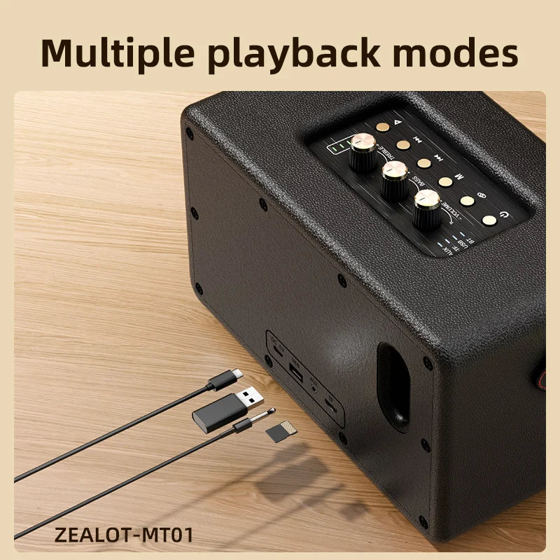 Retro Wooden Portable Wireless Speaker with TF Card Slot, Loud Bass Subwoofer, TWS Bluetooth Speaker, 24000mAh, 60W