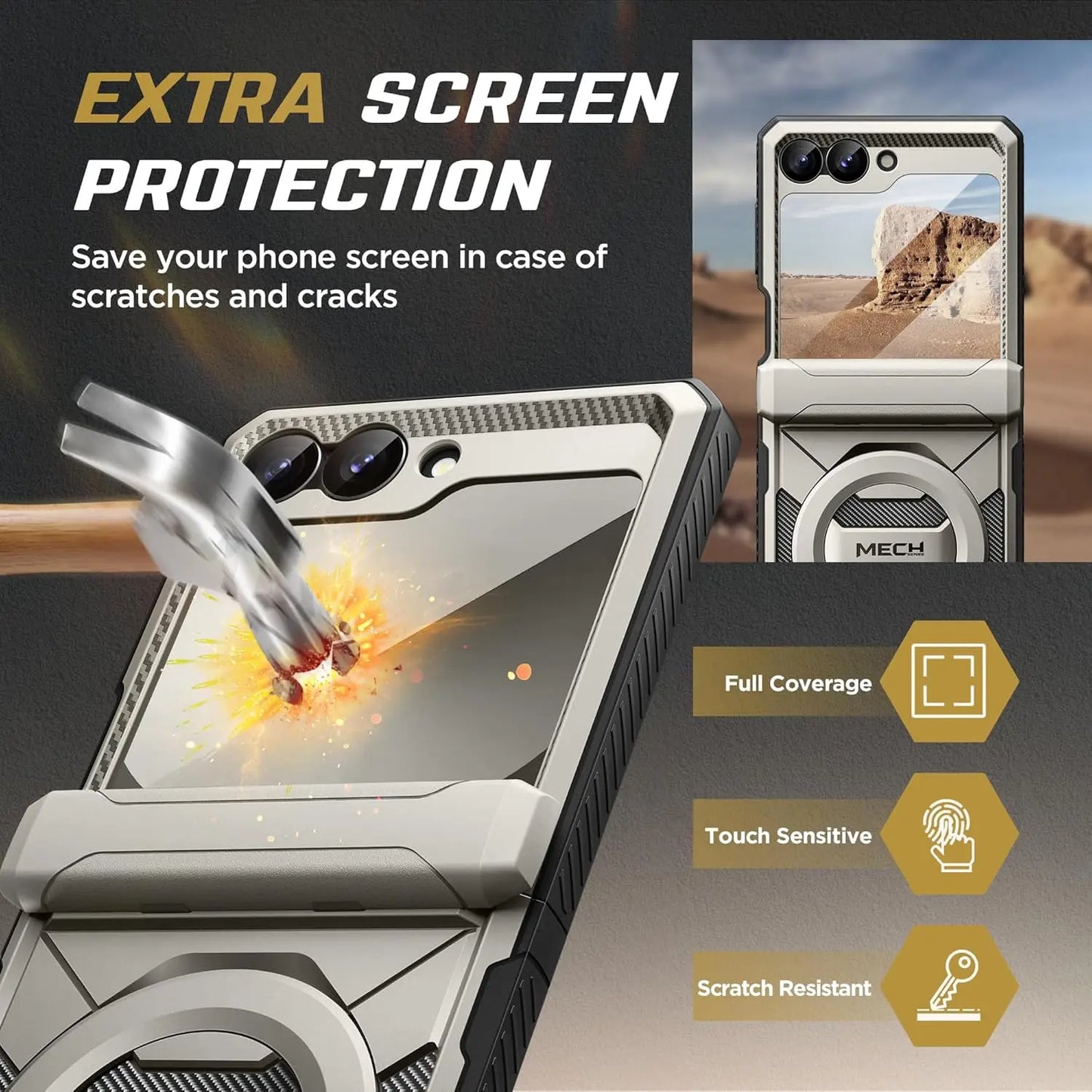 Stand for Z Flip 6 Case with Ring Kickstand Hinge Protection Screen Protector Full Body Protection Magsafe Phone Case