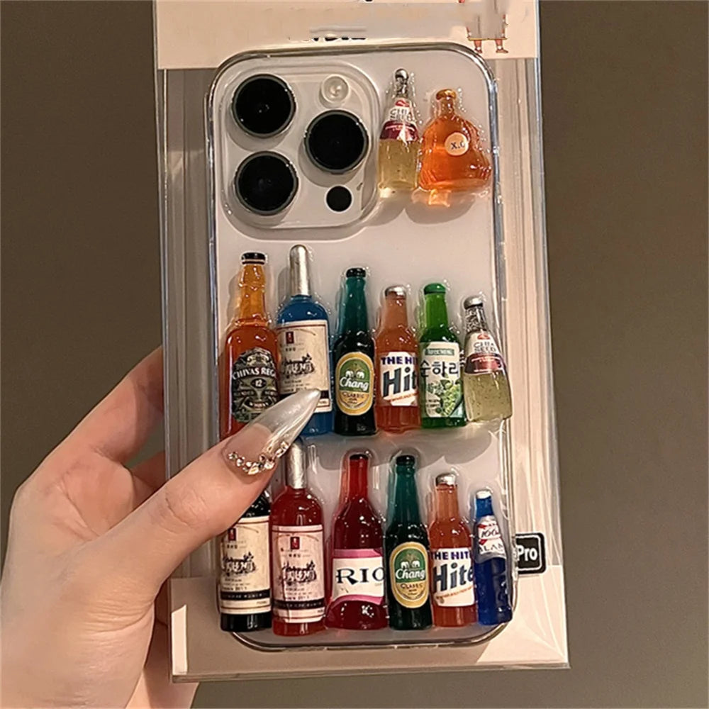Funny Creative Wine Liquor Bottle Phone Case For iPhone 16 15 13 14 Pro Max Plus INS Cute Drink Gift Soft Silicone Cover