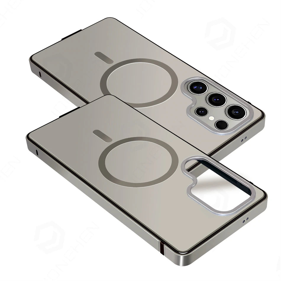 Magnetic Aluminum Metal Frame Case for Samsung Galaxy S26 Ultra / S25 Ultra – MagSafe Hybrid Bumper Transparent Back Cover