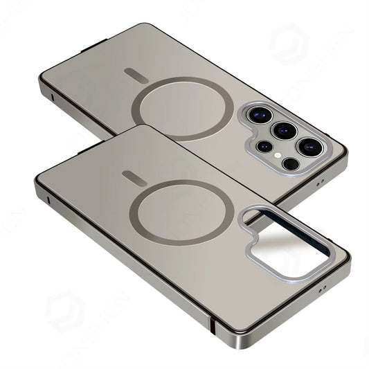 Magnetic Aluminum Metal Frame Case for Samsung Galaxy S26 Ultra / S25 Ultra – MagSafe Hybrid Bumper Transparent Back Cover
