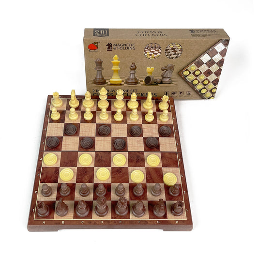 24cm 2 in 1 Foldable Magnetic Wooden Chess & Checkers Set