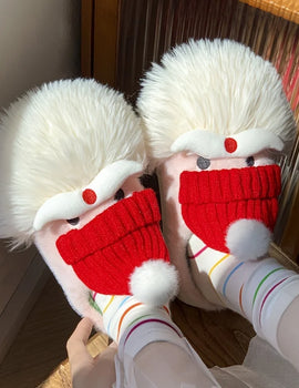 1 Pair Santa Claus Style Slippers, Indoor Warm Slippers, Winter Casual Slippers, Hand Washable, Christmas Gift, Unisex