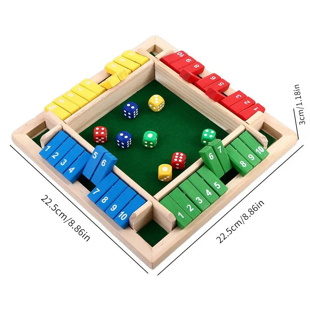 Wooden Four Player Shut the Box Dice Board Game