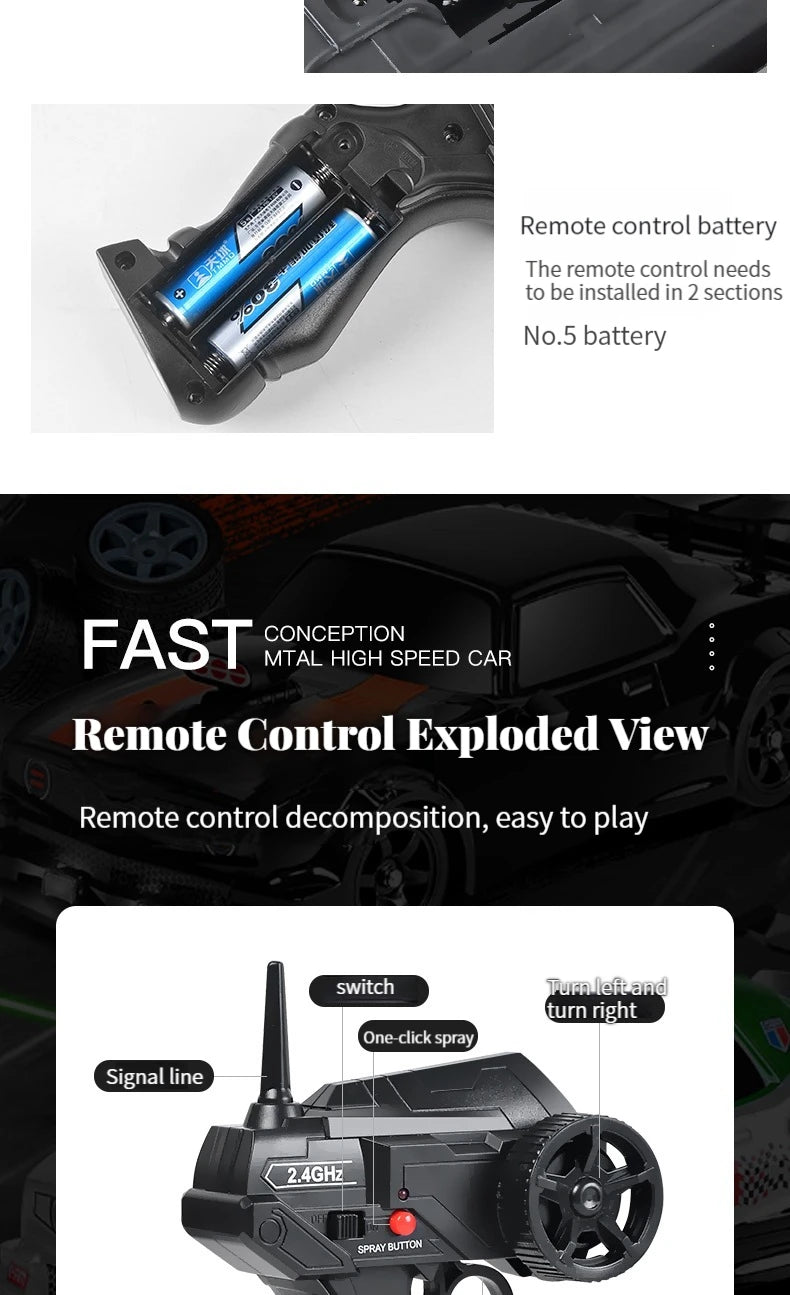AE86 RC Drift Car 1 to 16 Scale 4WD High Speed Racing Car With Light And Spray
