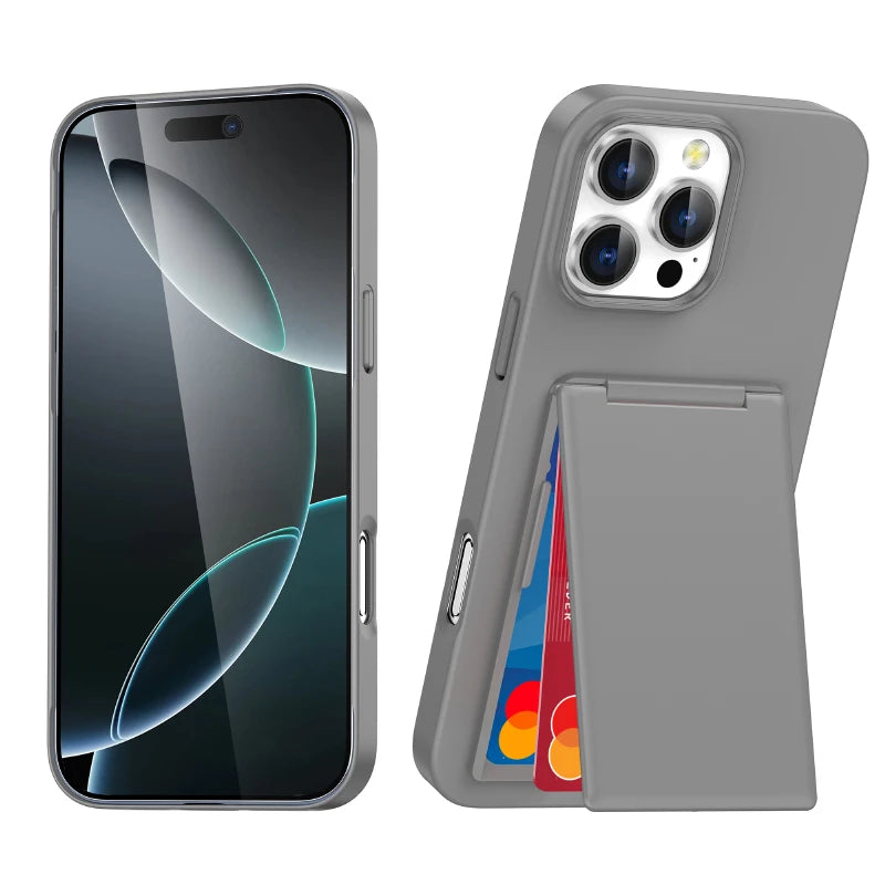 Luxury Solid Color Matte Wallet Card Slot Bracket Phone Case For iPhone 16 Pro Max 14 15 Pro Max Bumper Back Cover