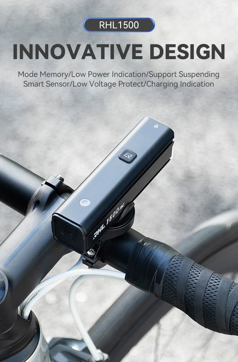 Bike Front Light 1500LM 5000mAH Battery Bicycle Light Aluminum Smart Sense LED Lamp Flashlight Cycling Headlight