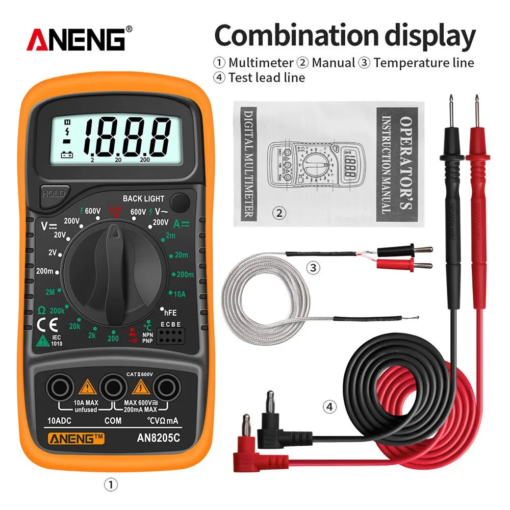Digital Multimeter AC/DC Ammeter Volt Ohm Multimetre Tester Meter With Thermocouple LCD Backlight Portable