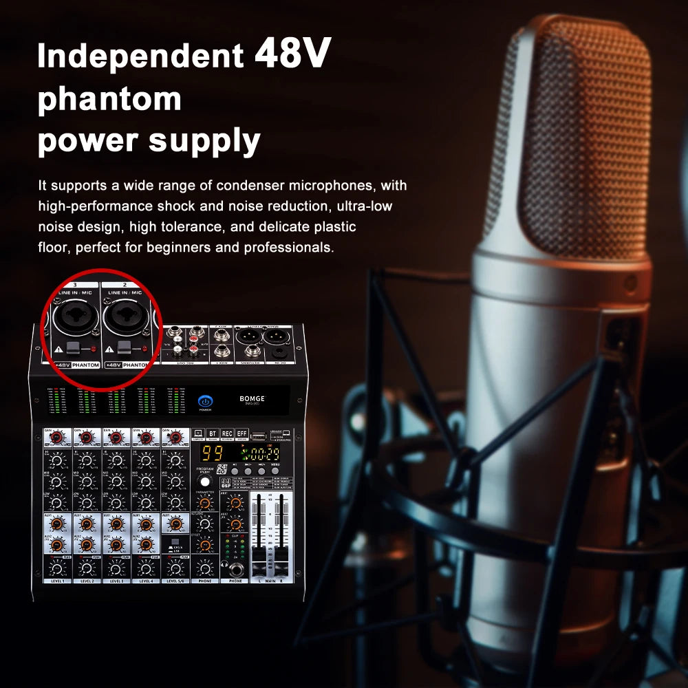 6 Channel Professional Audio Mixer Console with 99 DSP Effects