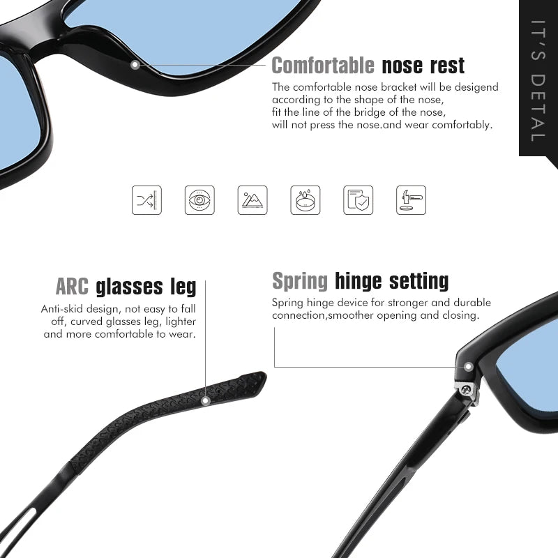 Square Retro Photochromic Polarized UV400 Purple Lens Sunglasses for Men Women
