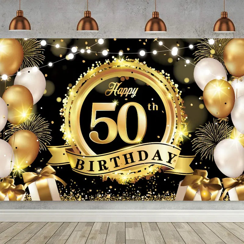 Happy 50th Birthday Backdrop Background Banner For Man Napkin Balloon Door Curtain 50 Years Anniversary 50 Birthday Party Decor