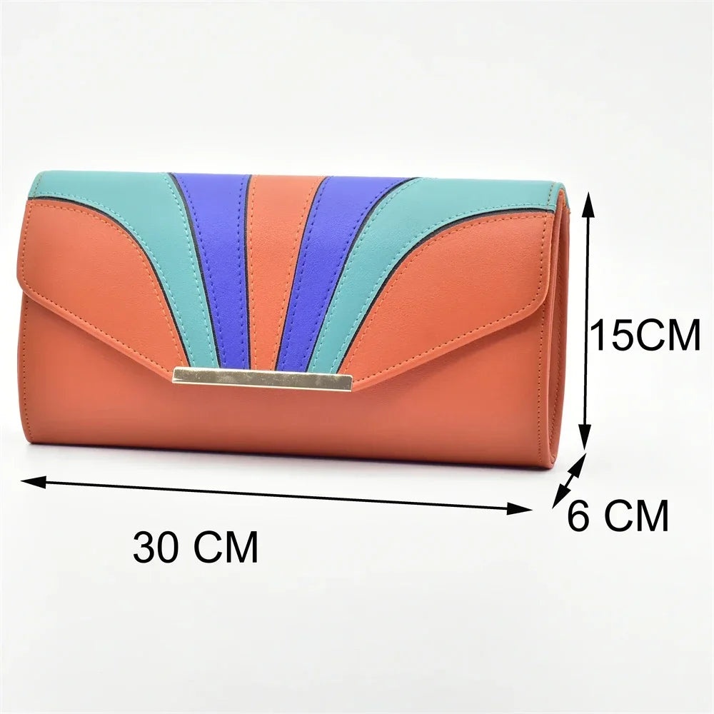 Italian Design Fashion African Women's High Heel Comfortable Shoes and Bags Set Leather Wedges Shoes for Women