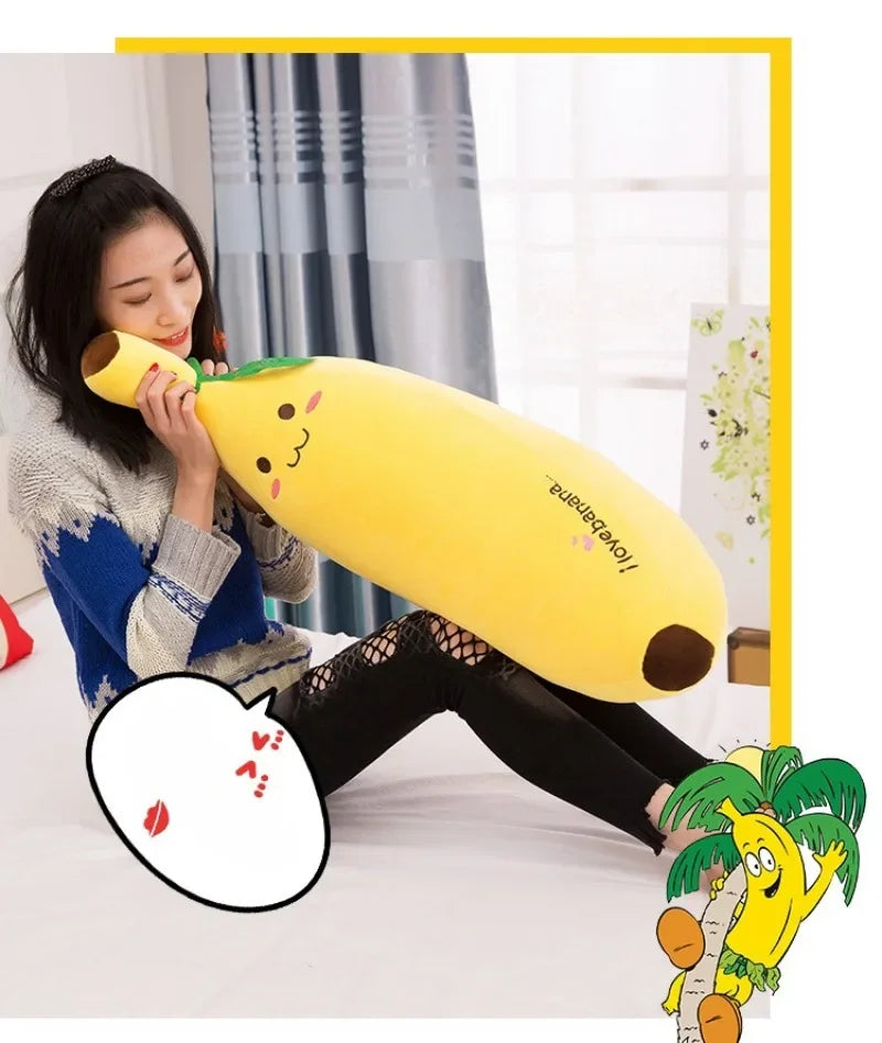 Cute Long Strip Banana Stuffed Body Pillow Cartoon Expression Plush Cushion Sofa Bedroom Bananas Throw Pillow Home Decoration