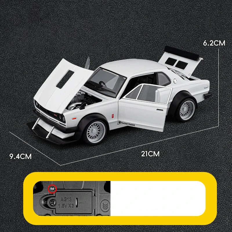 1 22 Scale Skyline 2000 GTR KPGC10 V8 Modified Diecast Pull Back Model Car with Sound and Light