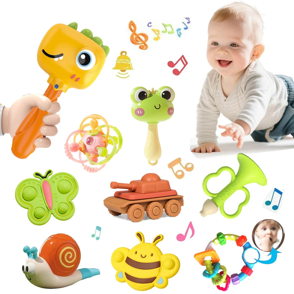 Development Toys 0 6 12 Months Sensory  Teether Rattle Educational  Toys Soft Teething Toys Games For Babies 1 Year