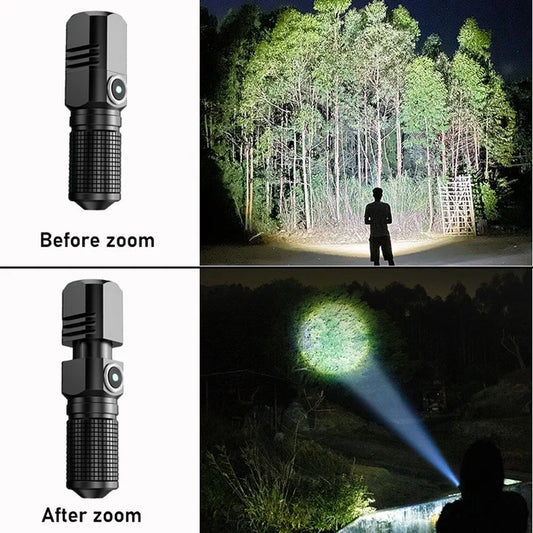 Mini XHP50 LED Flashlight Rechargeable USB Zoom Torch Super Bright Portable Camping Light