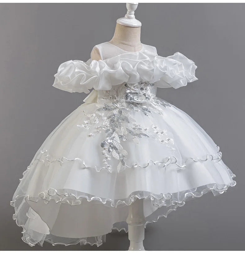 Luxury Off-Shoulder Gown with Train for Girls  Tulle Dress for Fashion Walk Show & Pageants