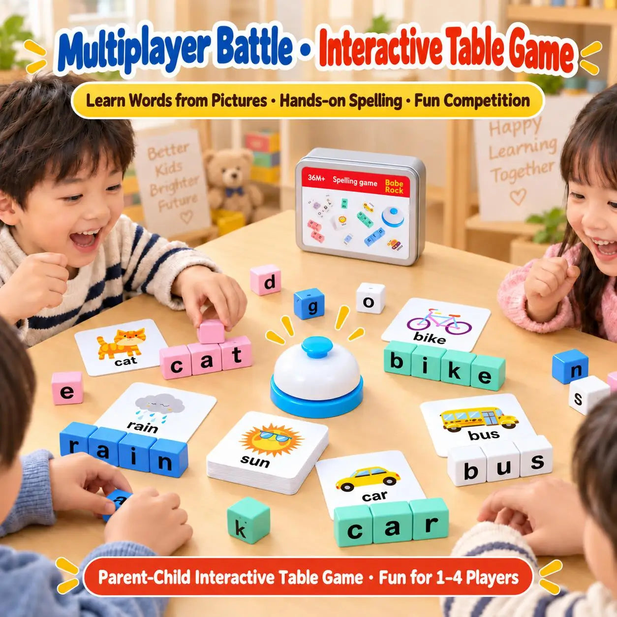 Wooden Alphabet Word Spelling Game with Flash Cards