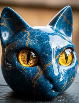 Room Embellishment Finish Home Decor Amber Eyes Black Cat Figurine Resin Ornament Halloween Office Bookshelf Decor