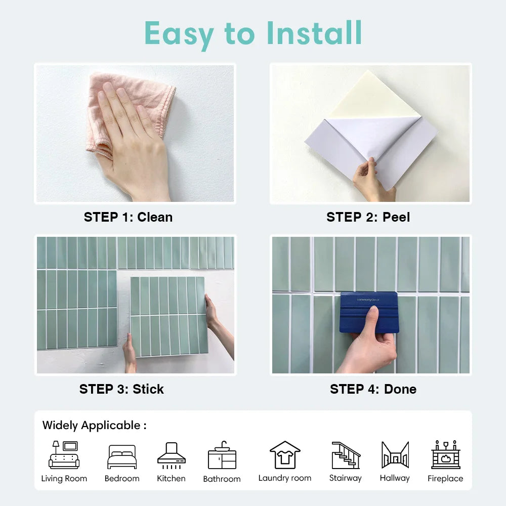 10pcs 3D Decorative Wall Stickers, Self-adhesive Kitchen Green Tile Stickers, Water and Mold Resistant, Easy to DIY, 30cm x 30cm