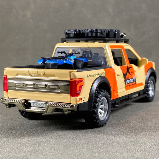 1:24 F150 Off Road Pickup Truck Alloy Diecast Metal Model Sound & Light Pull Back Toy Trendy Display Birthday Present For Friend