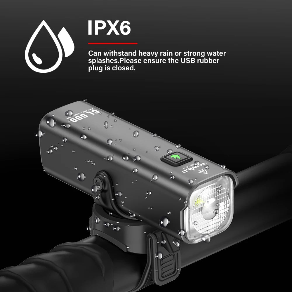 CL600S Bike Light Front Lamp 600 lumens USB Rechargeable LED 2600mAh Bicycle Light IPX6 Waterproof MTB Bicycle headlights