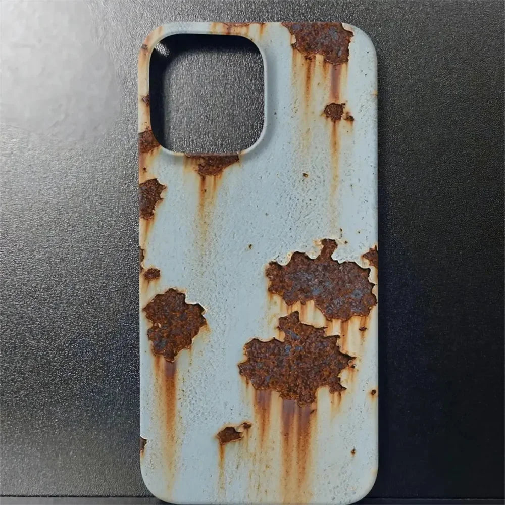 INS Creative 3D Effects Rusty Metal Phone Case For iPhone 16 15 14 13 Pro Max Plus Vivid Effect Soft Silicone Back Cover