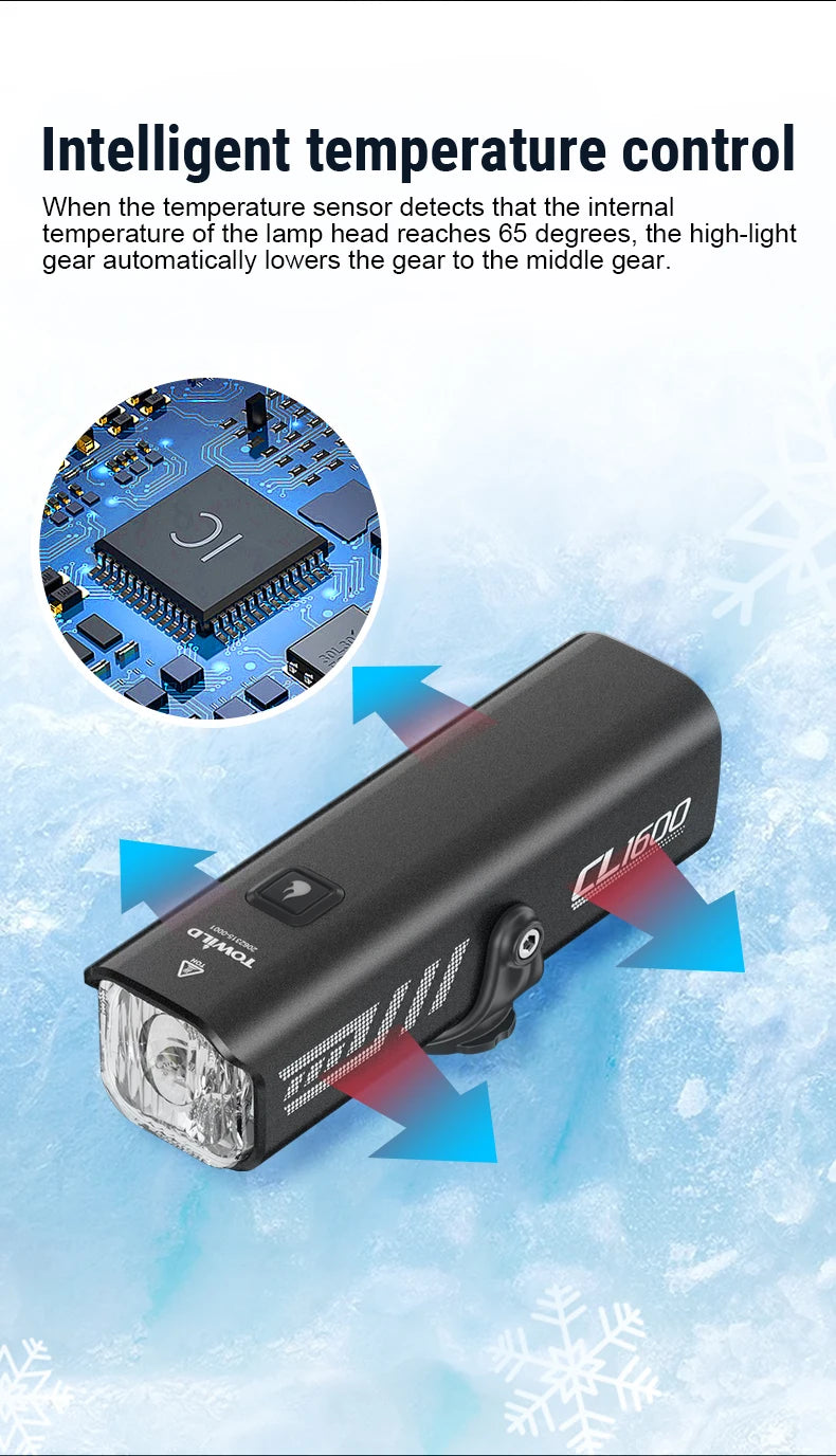 CL1600LM Bicycle Light 5000mAh Bike Light IPX6 Flashlight Aluminum Front Lamp Type-C Charging MTB Road Cycling Headlights
