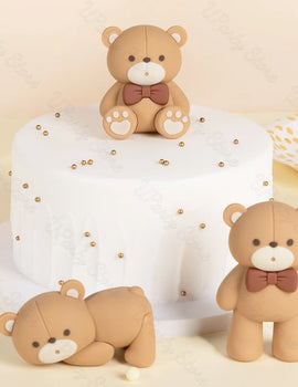 1 Set Brown Bear Cake Toppers  2-4cm White Balls Boho Teddy Bear Cake Topper for Birthday  Shower Cupcake Cake Decoration