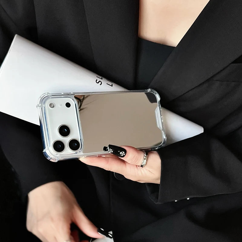 Luxury Plating Make Up Mirror Phone Case For iPhone 17 16 15 Pro Max 14 Plus Air Shockproof Cover