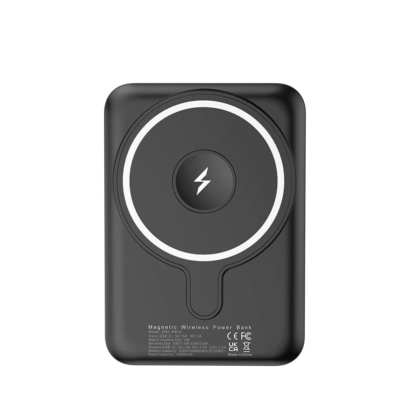 Portable Magnetic Power Bank 5000mAh 3-in-1 Wireless 15W Fast Charing Battery for iPhone 17 16 15 14 13 12 Pro Watch Airpods