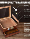Cigar Humidor Cedar Wood Humidor Cigar Box Glass Top Desktop Humidor with Front Hygrometer Humidifier Divider Accessories Drawer