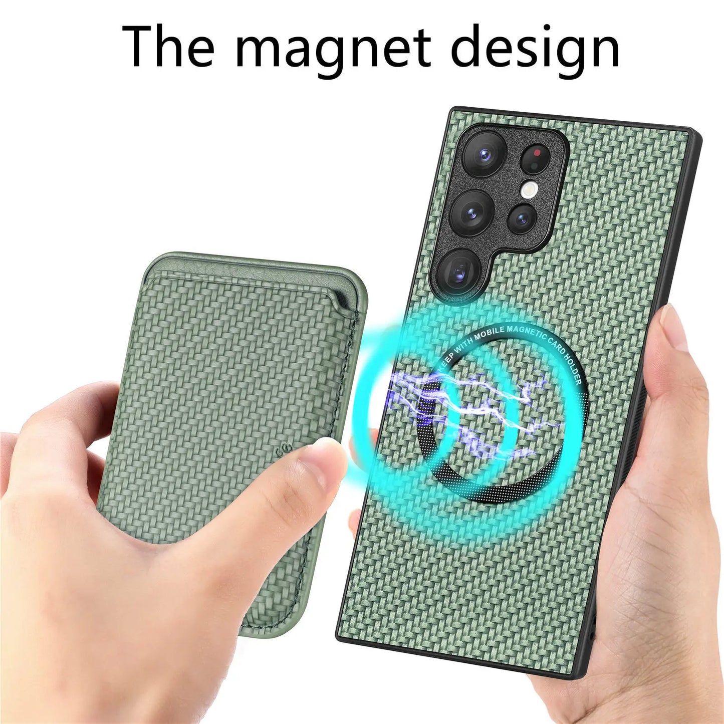 Carbon Fiber Style MagSafe PU Leather Case for Samsung Galaxy S26 / S25 / S24 / S23 Magnetic Card Holder Cover