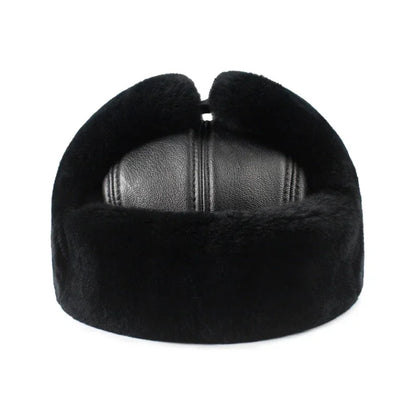 Outdoor Winter Warm Ear Protection Bomber Hat Man Genuine Leather Faux Fur Military Cap Inside Black Brown 55-60cm  Gorras