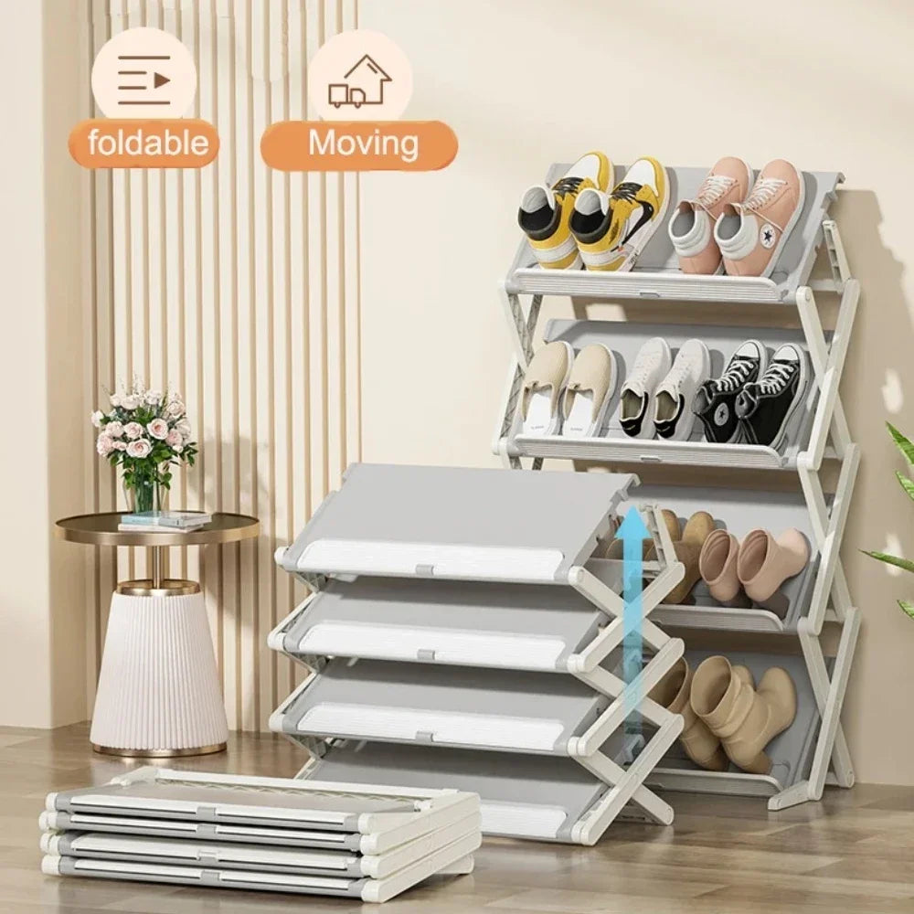 Foldable Shoe Rack X-Shaped 3/4 Layers Shoes Shelf Household Space Saving 2 Modes Multi-Functional Integrated Narrow Shoe Rack