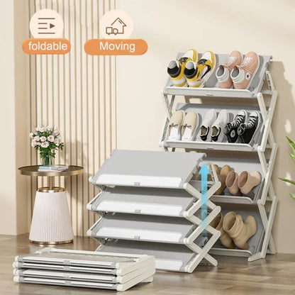 Foldable Shoe Rack X-Shaped 3/4 Layers Shoes Shelf Household Space Saving 2 Modes Multi-Functional Integrated Narrow Shoe Rack