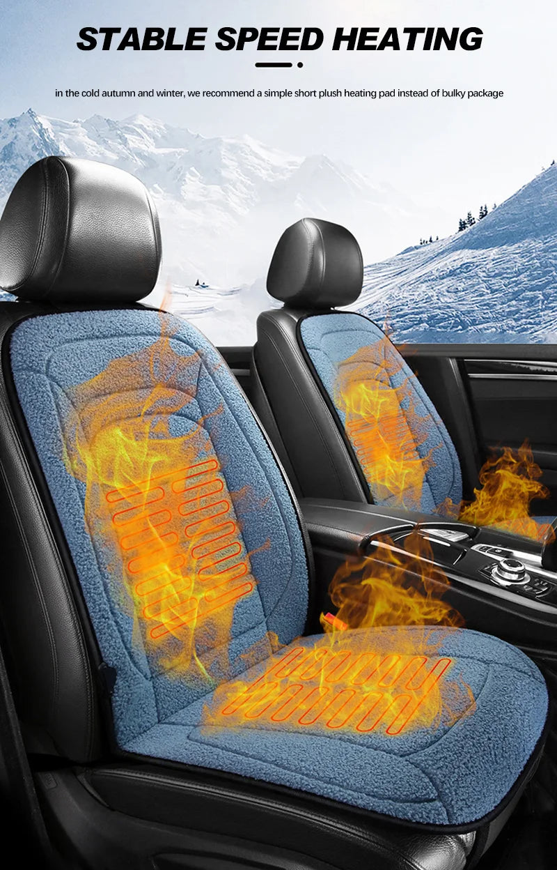 Heated Car Seat Cover 12V Fast Heating Seat Cushion Warm Plush Car Seat Heating Covers Seat Protector Auto Seat Heater Pads Mat